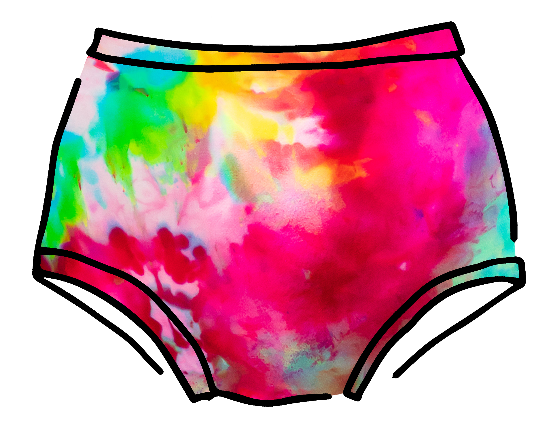 Drawing of Thunderpants Original style underwear in Summer Crush Ice Dye - pinks, blues, yellows. 