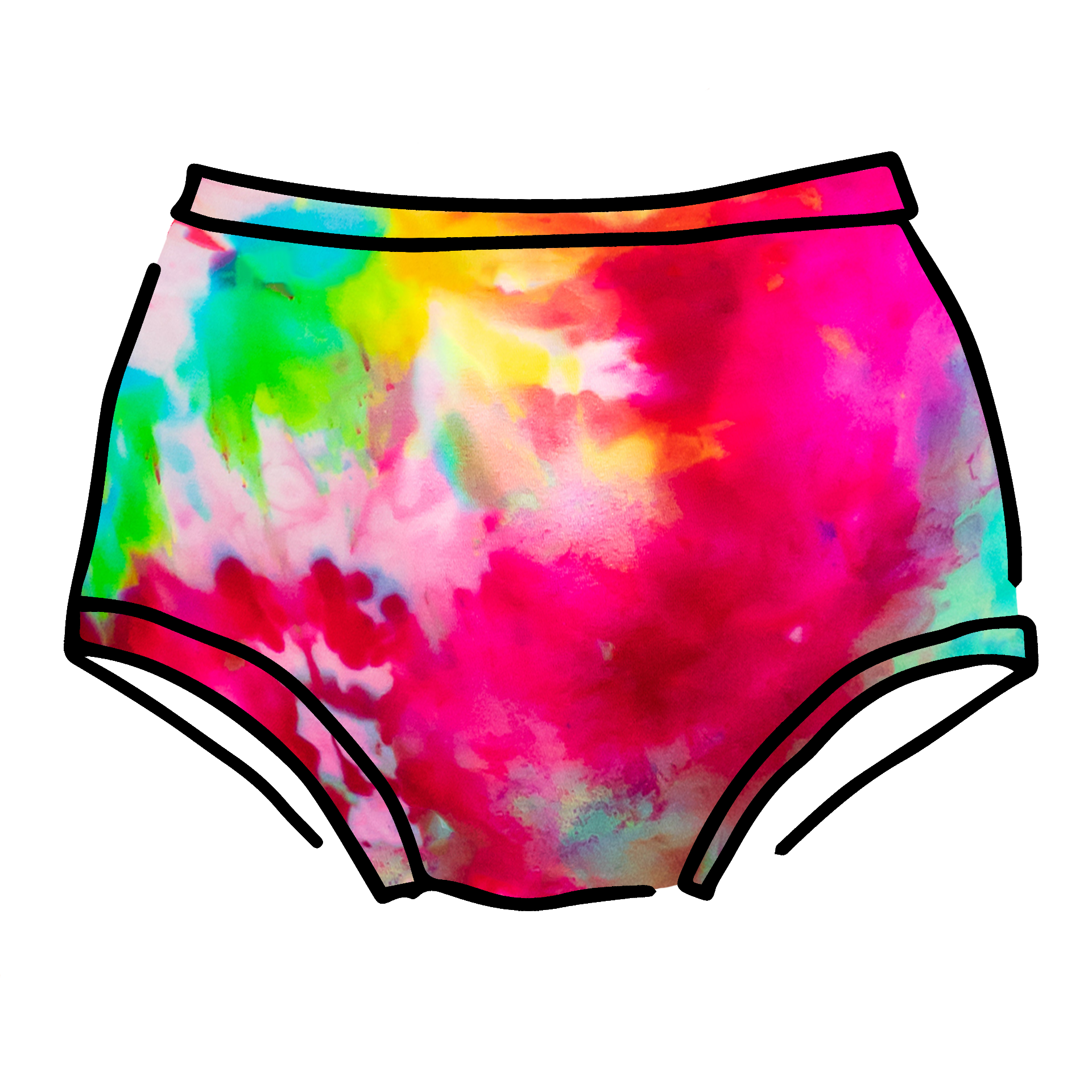 Drawing of Thunderpants Original style underwear in Summer Crush Ice Dye - pinks, blues, yellows. 