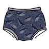 Drawing of Thunderpants Original style underwear in Whale, Whale, Whale print - indigo whales on lavender.