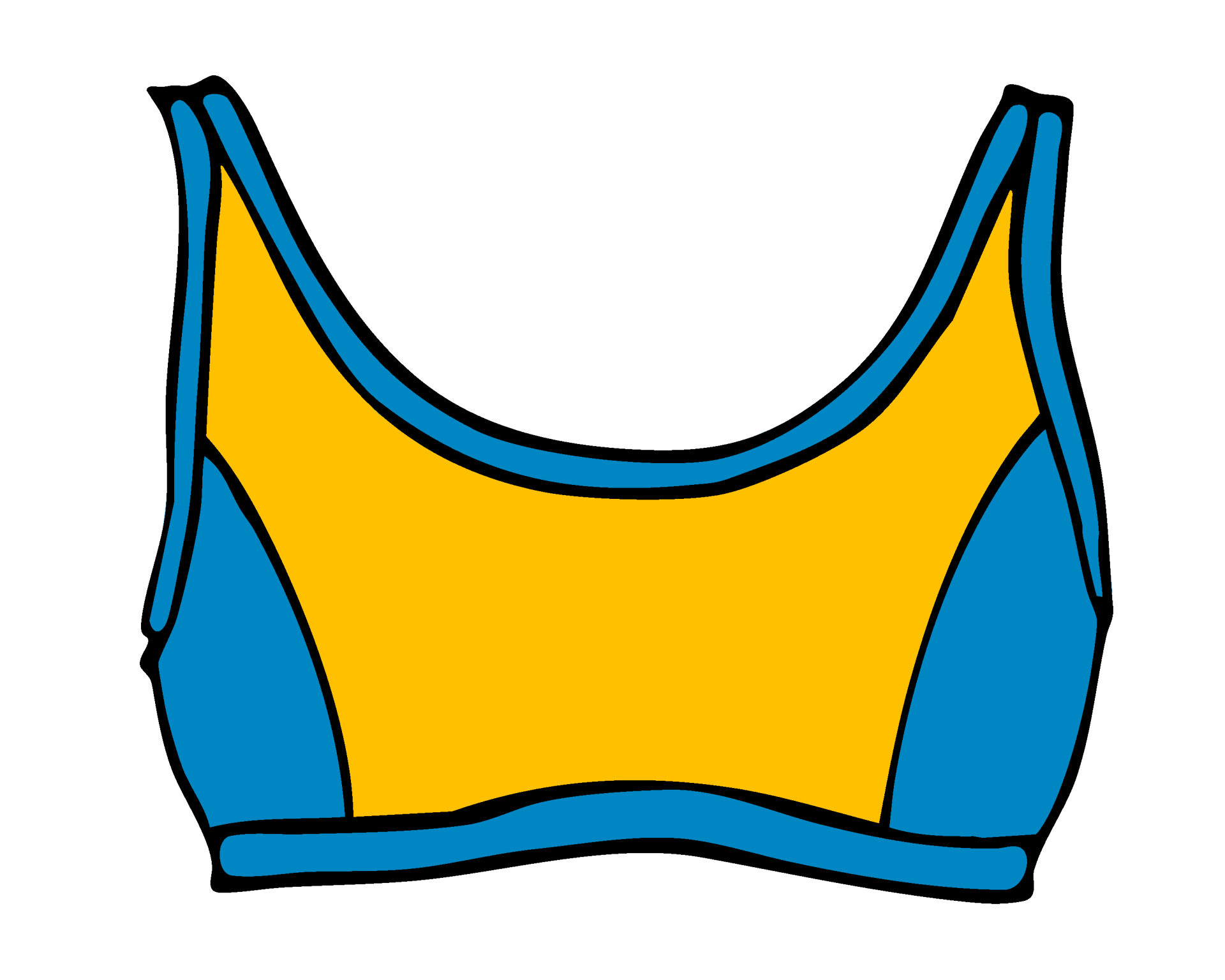 Drawing of Thunderpants US yellow and blue paneled Swimwear Top. 
