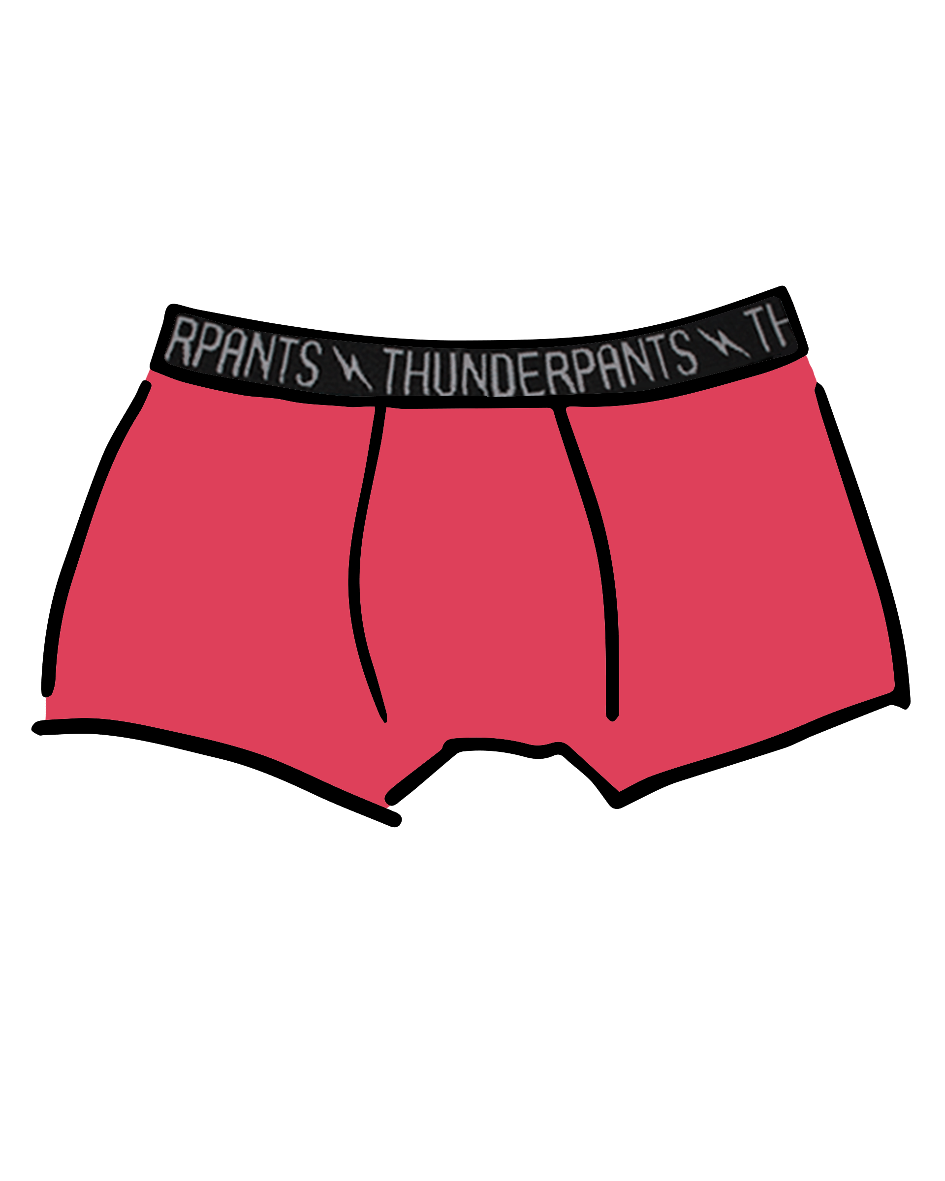 Drawing of Thunderpants Boxer Brief style underwear in Pomegranate Punch.
