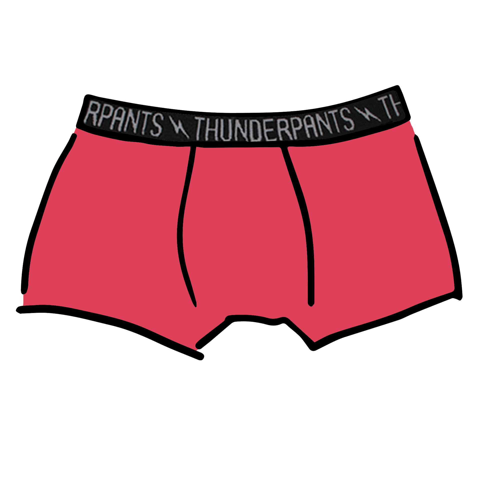 Drawing of Thunderpants Boxer Brief style underwear in Pomegranate Punch.