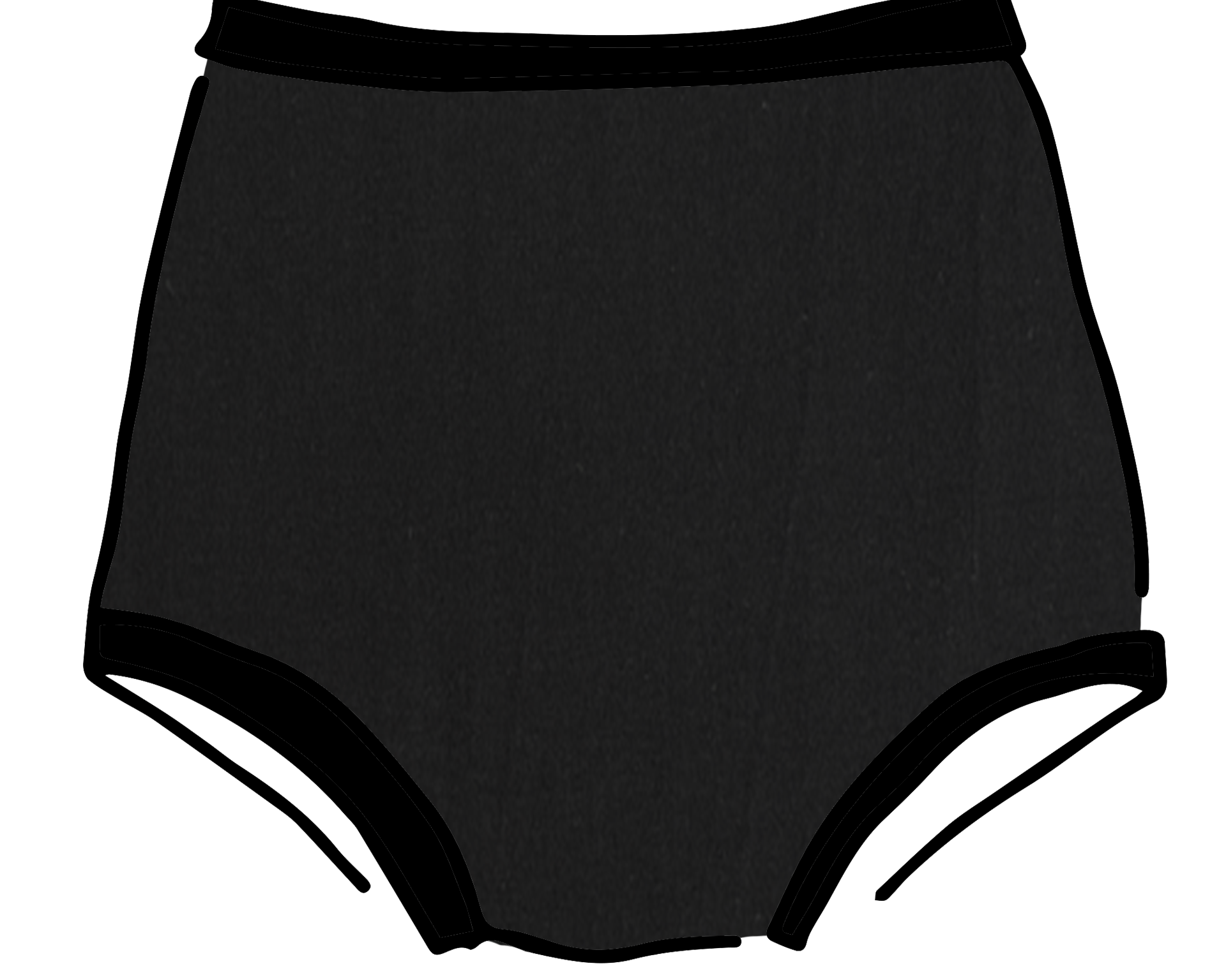 Drawing of Thunderpants Sky Rise style underwear in Plain Black.