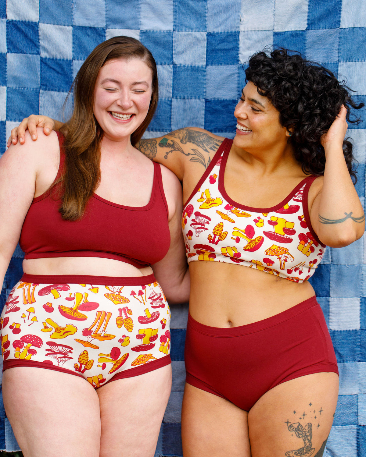 Two models wearing various Thunderpants styles and prints.