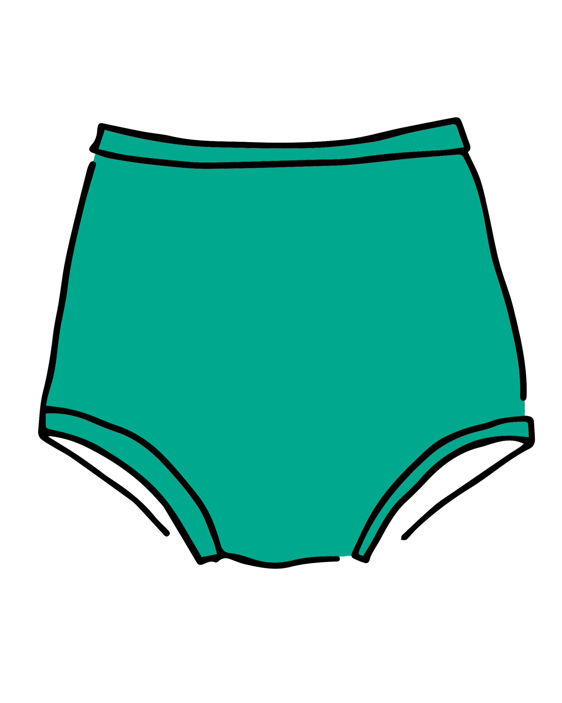 Drawing of Thunderpants Sky Rise style underwear in Peacock Green.