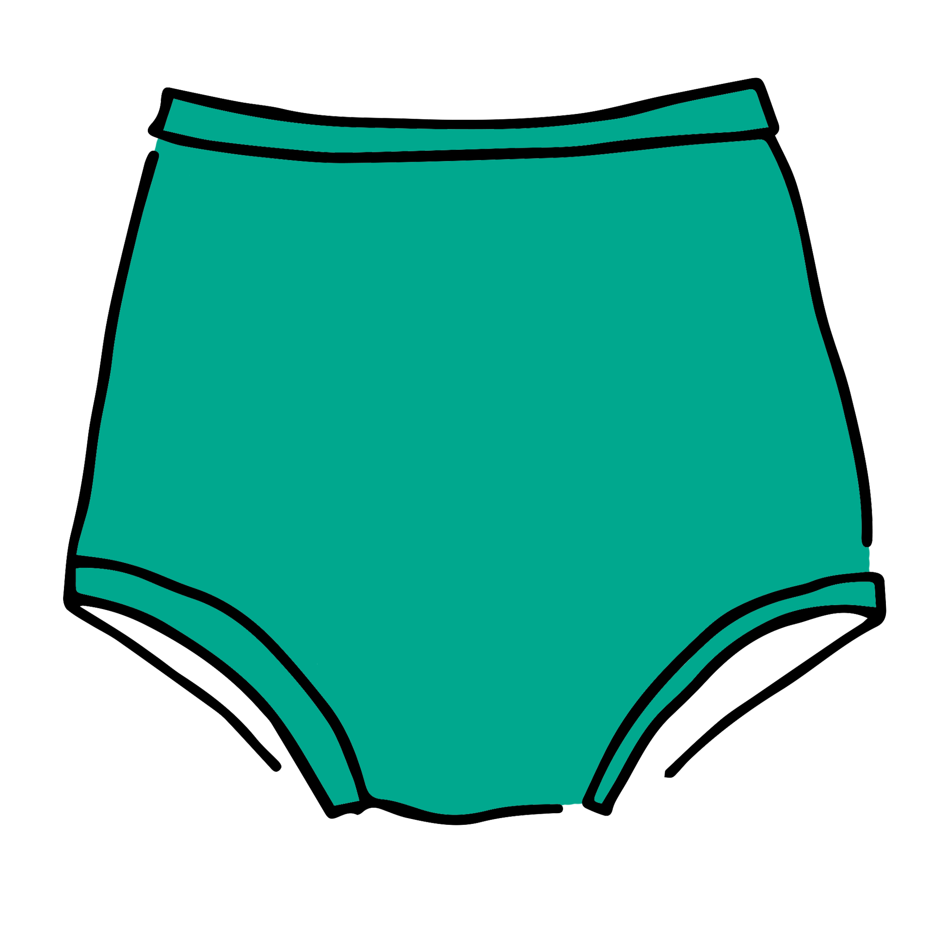 Drawing of Thunderpants Sky Rise style underwear in Peacock Green.