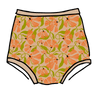 Drawing of Thunderpants Sky Rise style underwear in Secret Garden print - orange flowers and green leaves.