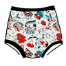 Drawing of Thunderpants Sky Rise style underwear in Inked Up - a tattoo pattern with black, red, and blue. 