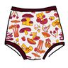 Drawing of Thunderpants Sky Rise style underwear in Whadda Fungi print - red, yellow, and orange mushroom print.