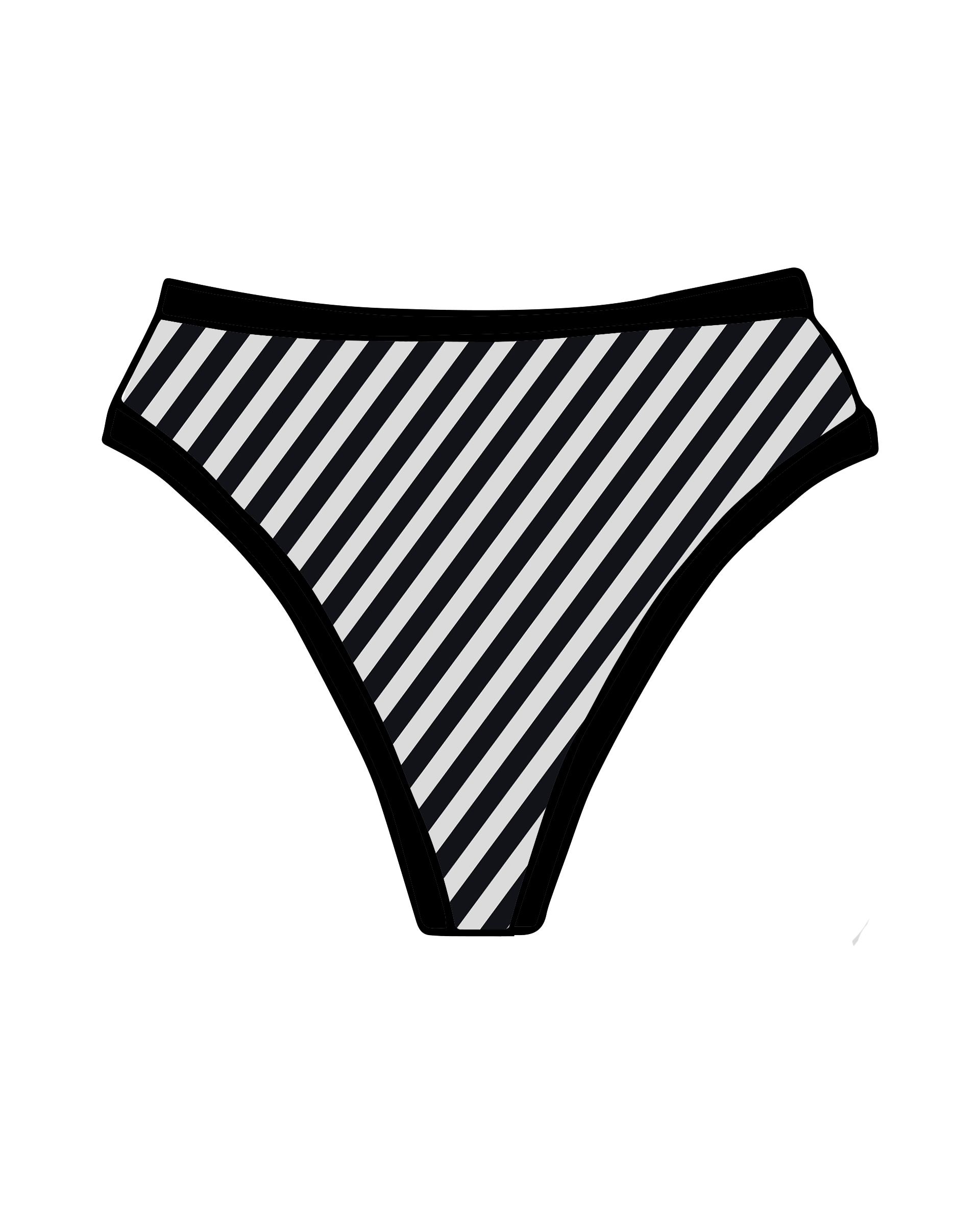 Drawing of Thunderpants Organic Cotton Thong style underwear in Black and White Stripe.