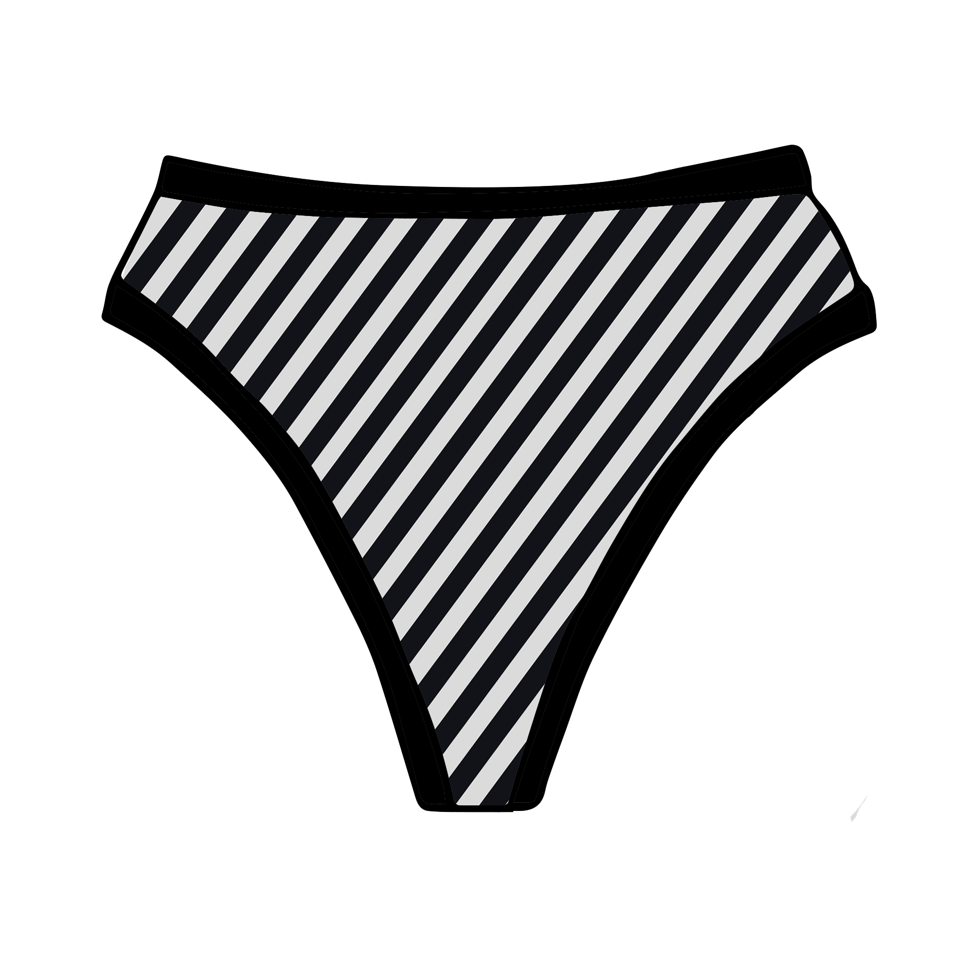 Drawing of Thunderpants Organic Cotton Thong style underwear in Black and White Stripe.