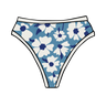 Drawing of Thunderpants Thong style underwear in Moody Blooms - blue and white flowers.