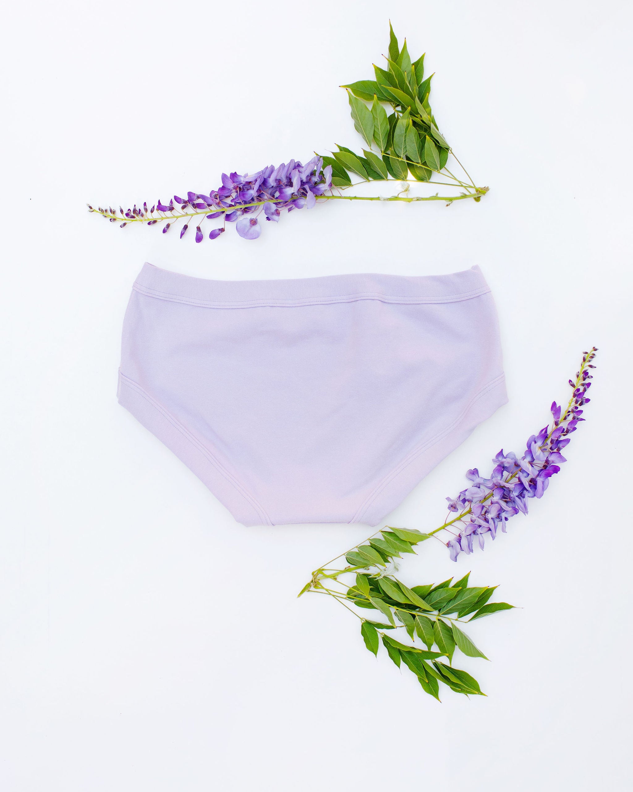 Flat lay of Thunderpants Hipster style underwear in Wisterial Girl - a purple/grey color.