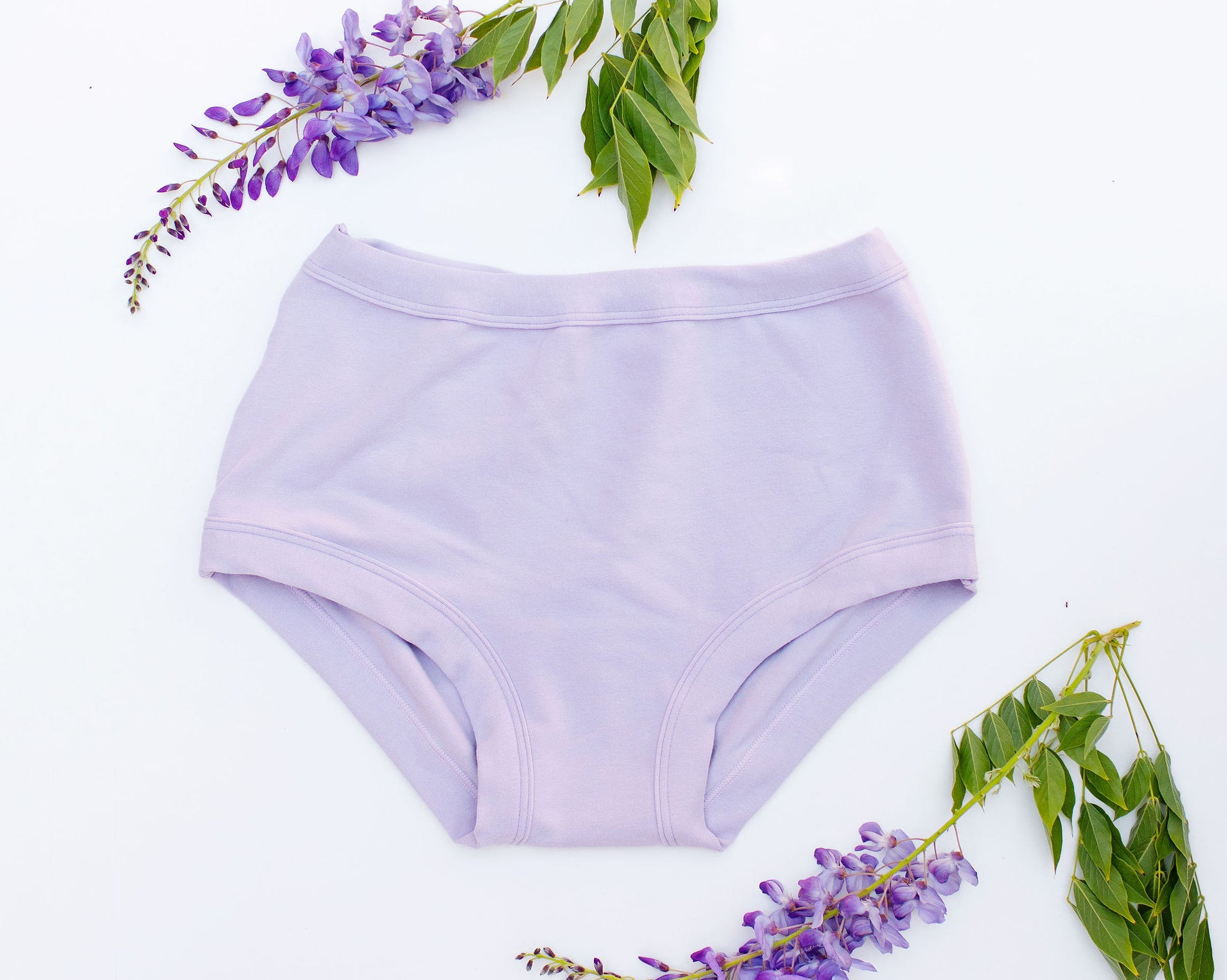 Flat lay of Thunderpants Original style underwear in Wisterial Girl - a purple/grey color.