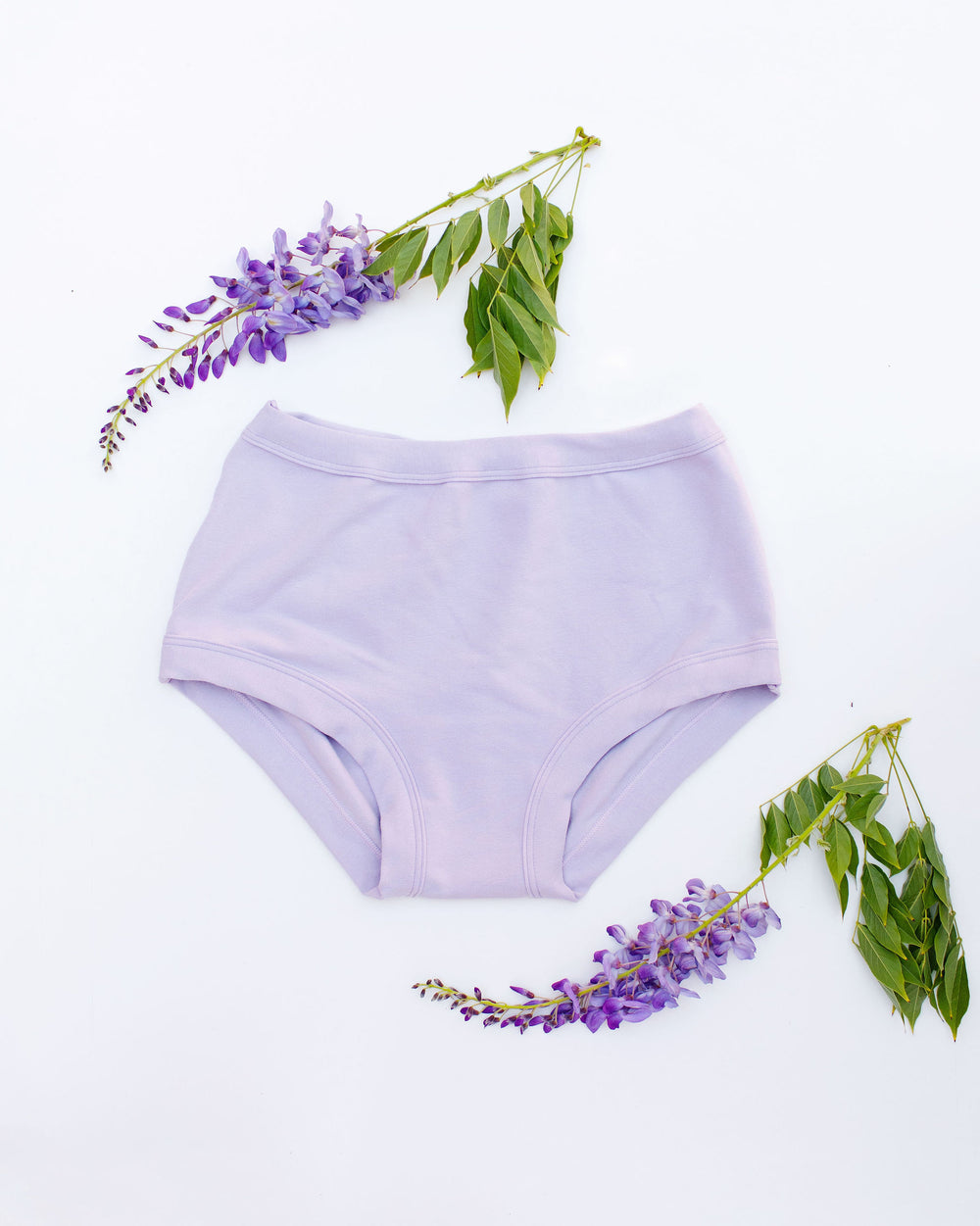 Flat lay of Thunderpants Original style underwear in Wisterial Girl - a purple/grey color.