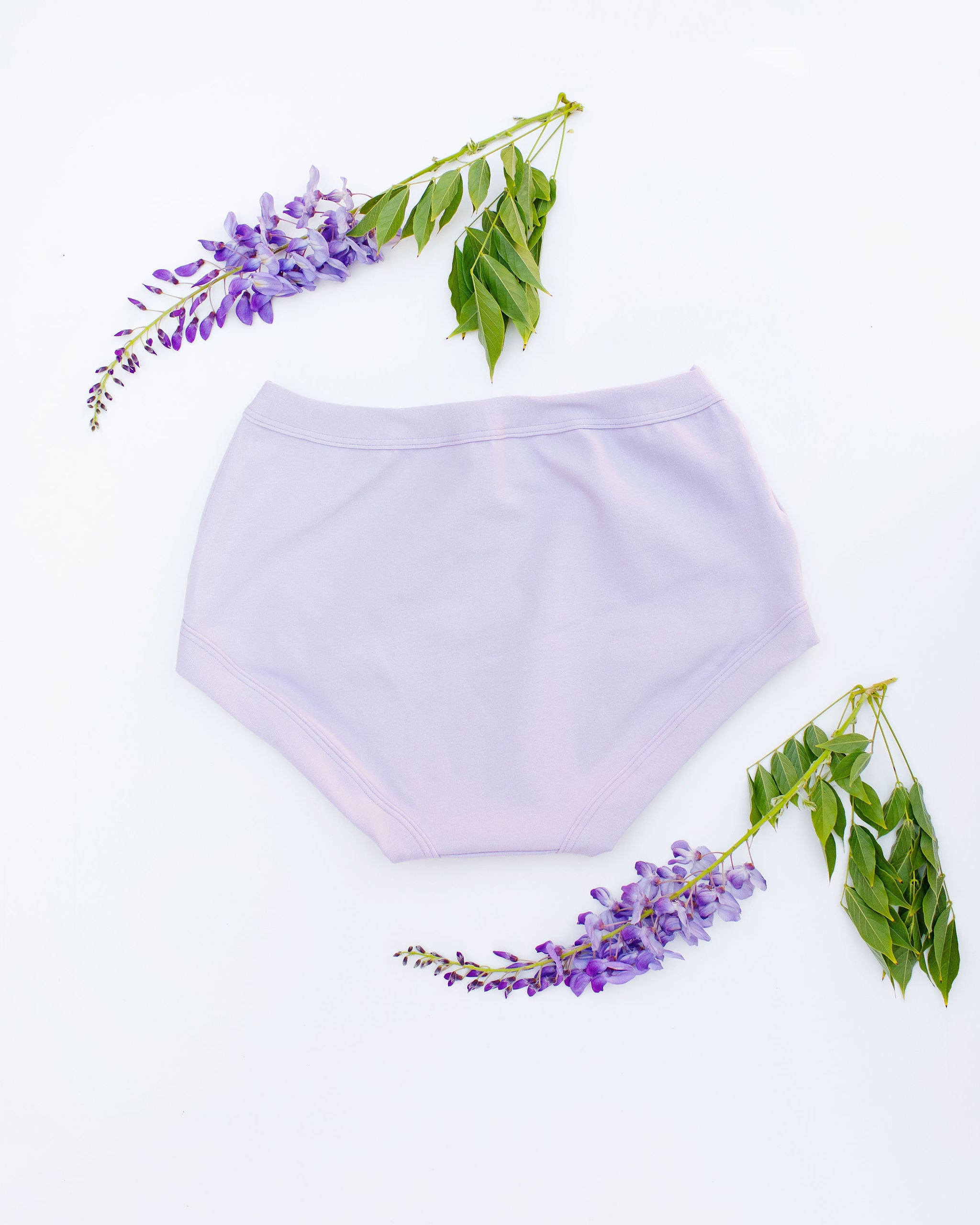 Flat lay of Thunderpants Original style underwear in Wisterial Girl - a purple/grey color.